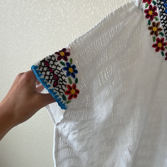 Embroidered Boho Poncho Pop-over Light Knit Top Margot S/M Oversized Boxy Beach - Picture 4 of 12